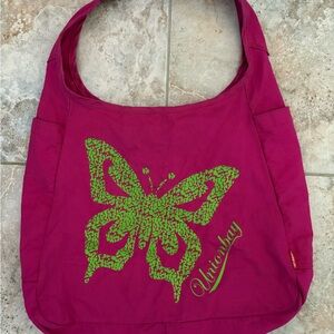 Union Bay Y2K Canvas Hobo Shoulder Bag Pink Green Butterfly Graphic Tote Pockets